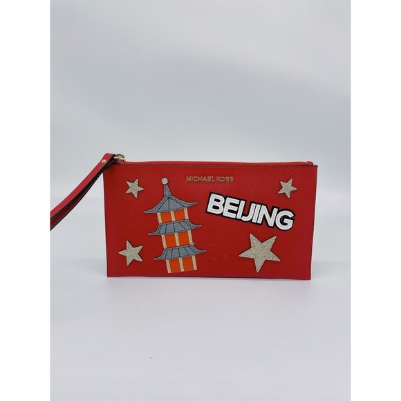 Michael Kors Limited Edition Illustrations Beijing City Zip Jet Set Clutch $128 - Picture 1 of 6